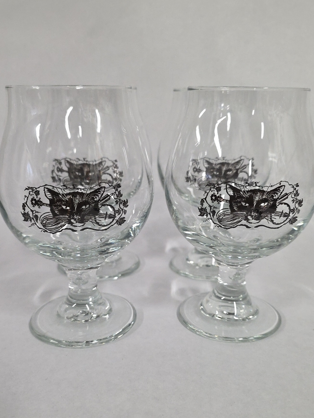Vintage Libbey Glass Black Cat Banjo Whisk Kitchen Band Snifter - Set of 4